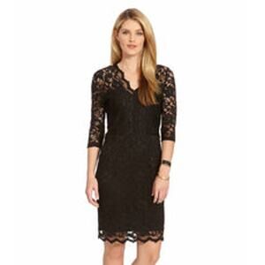 Karen Kane Dress Small V-Neck Scallop Black Lace Whimsey goth witchy bodycon